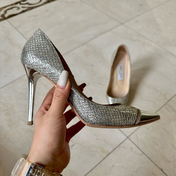 Jimmy Choo Silver Champagne Love 100 Pumps Heels 37.5 - Picture 5 of 12